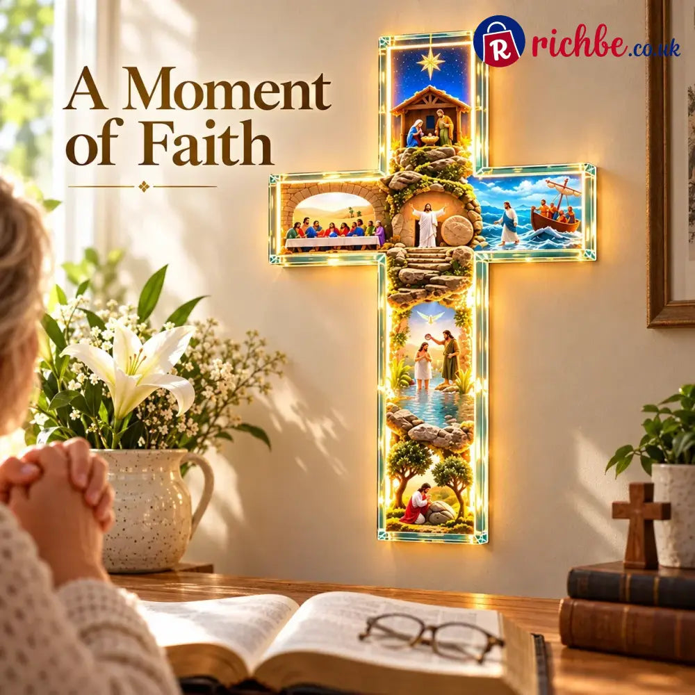 ✝️🙏✝️ The Story of Jesus LED Cross Lamp ✨ 6 Biblical Scenes & Meaningful Christian Gift