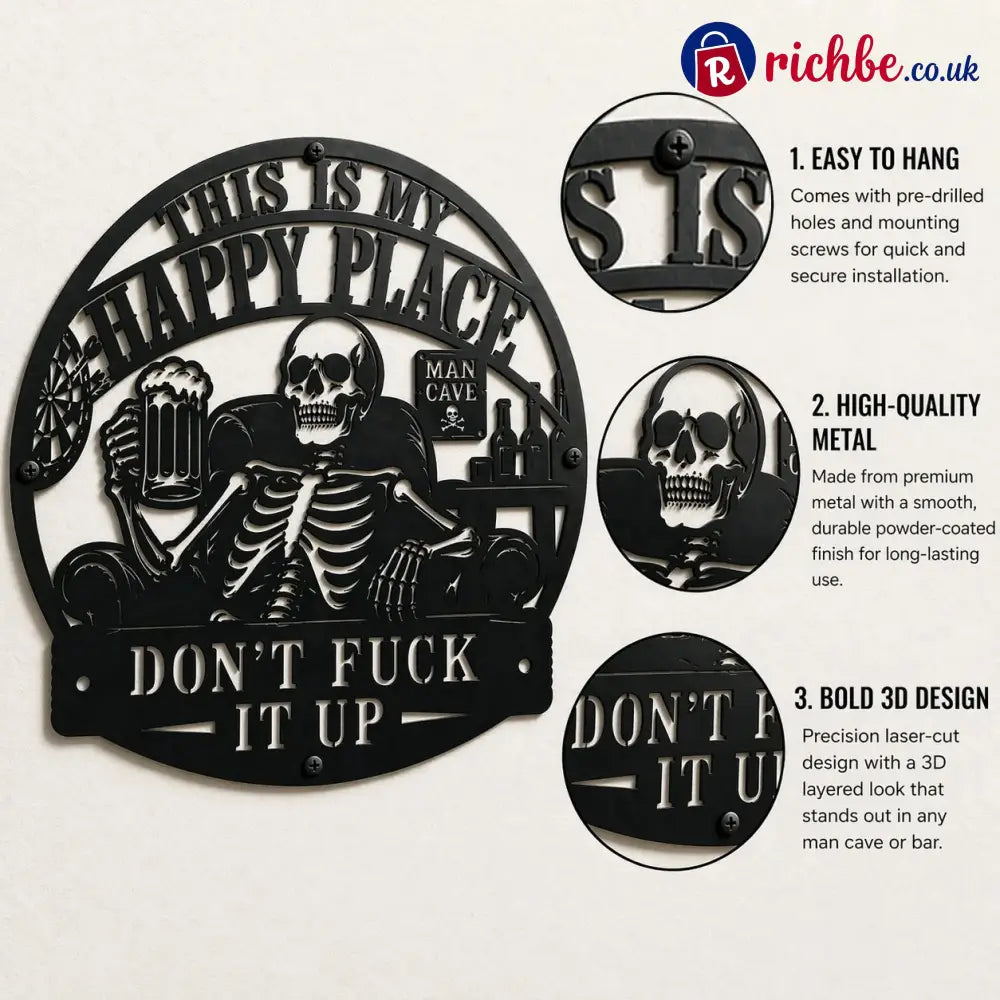 💀🍺’This Is My Happy Place’ Funny Man Cave Decor