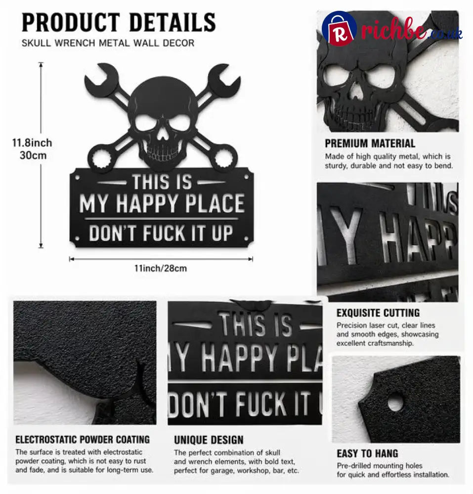 💀🔧’This Is My Happy Place’Metal Wall Art Sign
