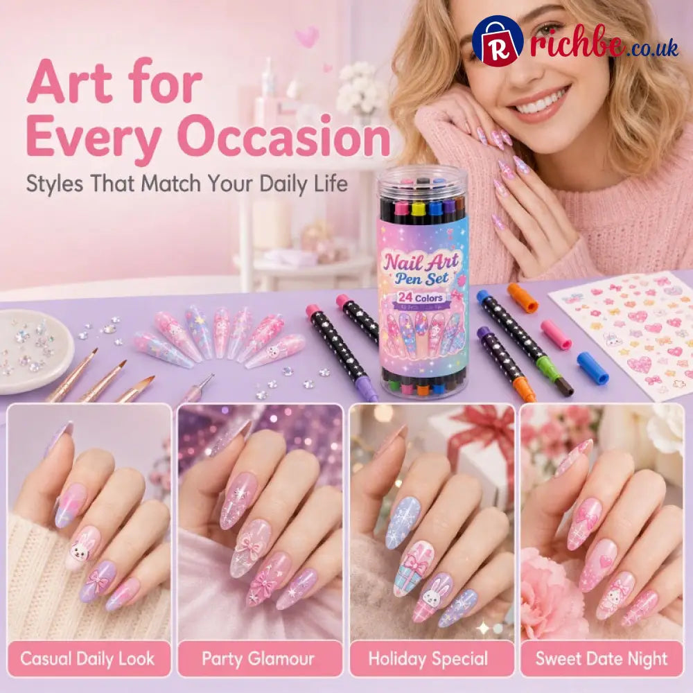 ⏳Time-Limited Special⏰24 Colors Dual Ended Nail Art Pens Set🪄🎨 - Hot sale