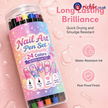 ⏳Time-Limited Special⏰24 Colors Dual Ended Nail Art Pens Set🪄🎨 - Hot sale