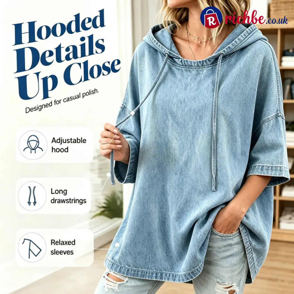 ⏳Time-Limited Special 49% Off⏰🍂 Women’s Casual Loose Denim Hoodie – Relaxed Comfort & Effortless Autumn Style