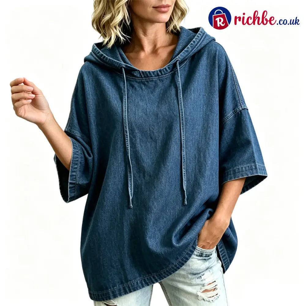 ⏳Time-Limited Special 49% Off⏰🍂 Women’s Casual Loose Denim Hoodie – Relaxed Comfort & Effortless Autumn Style - Navy