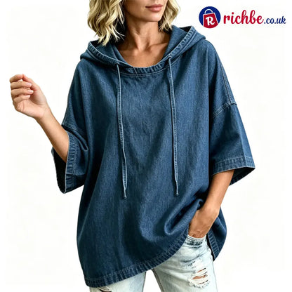 ⏳Time-Limited Special 49% Off⏰🍂 Women’s Casual Loose Denim Hoodie – Relaxed Comfort & Effortless Autumn Style - Navy