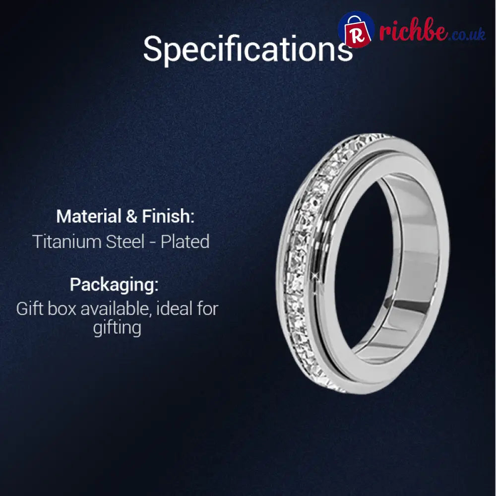 ✨💕Titanium Steel Rotatable Spinner Ring with Zirconia - Clothing & Accessories