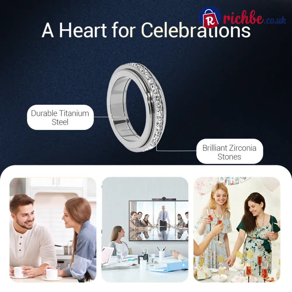 ✨💕Titanium Steel Rotatable Spinner Ring with Zirconia - Clothing & Accessories