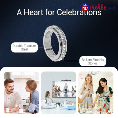 ✨💕Titanium Steel Rotatable Spinner Ring with Zirconia - Clothing & Accessories
