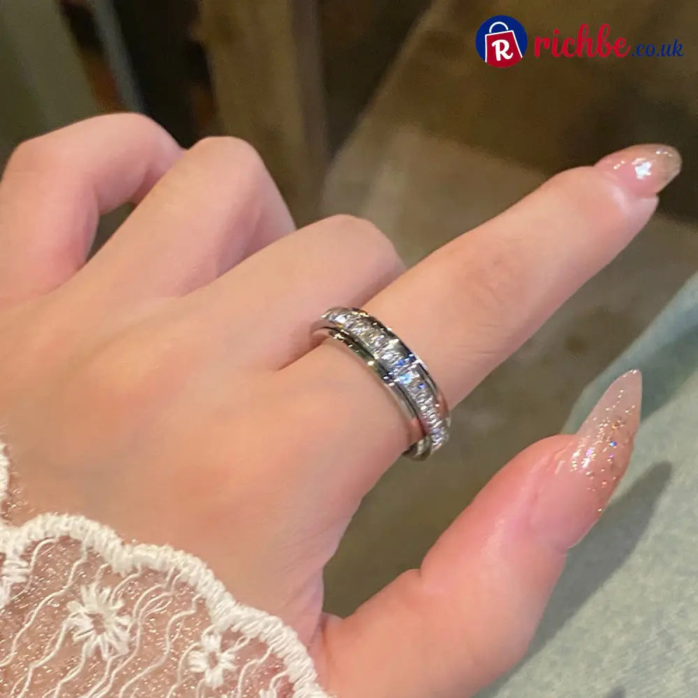 ✨💕Titanium Steel Rotatable Spinner Ring with Zirconia - Clothing & Accessories