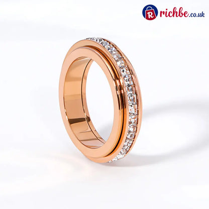 ✨💕Titanium Steel Rotatable Spinner Ring with Zirconia - Rose Gold / 5（UK J） - Clothing & Accessories