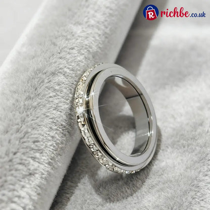 ✨💕Titanium Steel Rotatable Spinner Ring with Zirconia - Silver / 5（UK J） - Clothing & Accessories