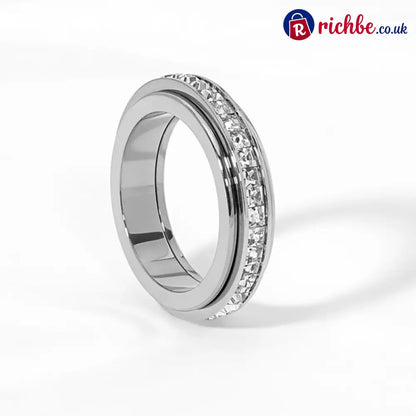 ✨💕Titanium Steel Rotatable Spinner Ring with Zirconia - Silver / 6（UK L） - Clothing & Accessories