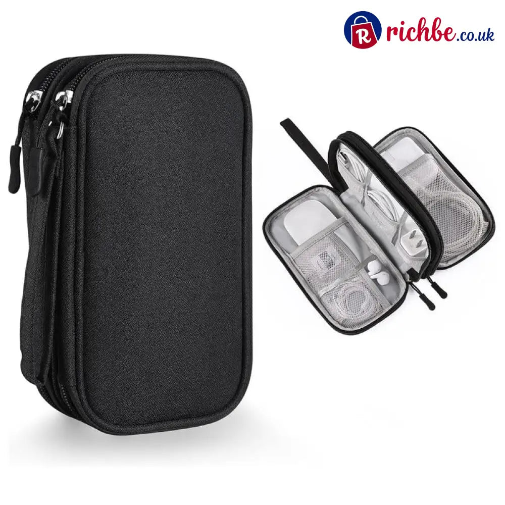🔥Travel Cable Organizer Pouch Double Layers All-in-One Storage Bag for Cord - Black