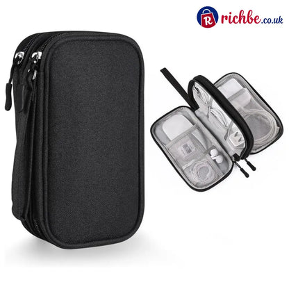 🔥Travel Cable Organizer Pouch Double Layers All-in-One Storage Bag for Cord - Black