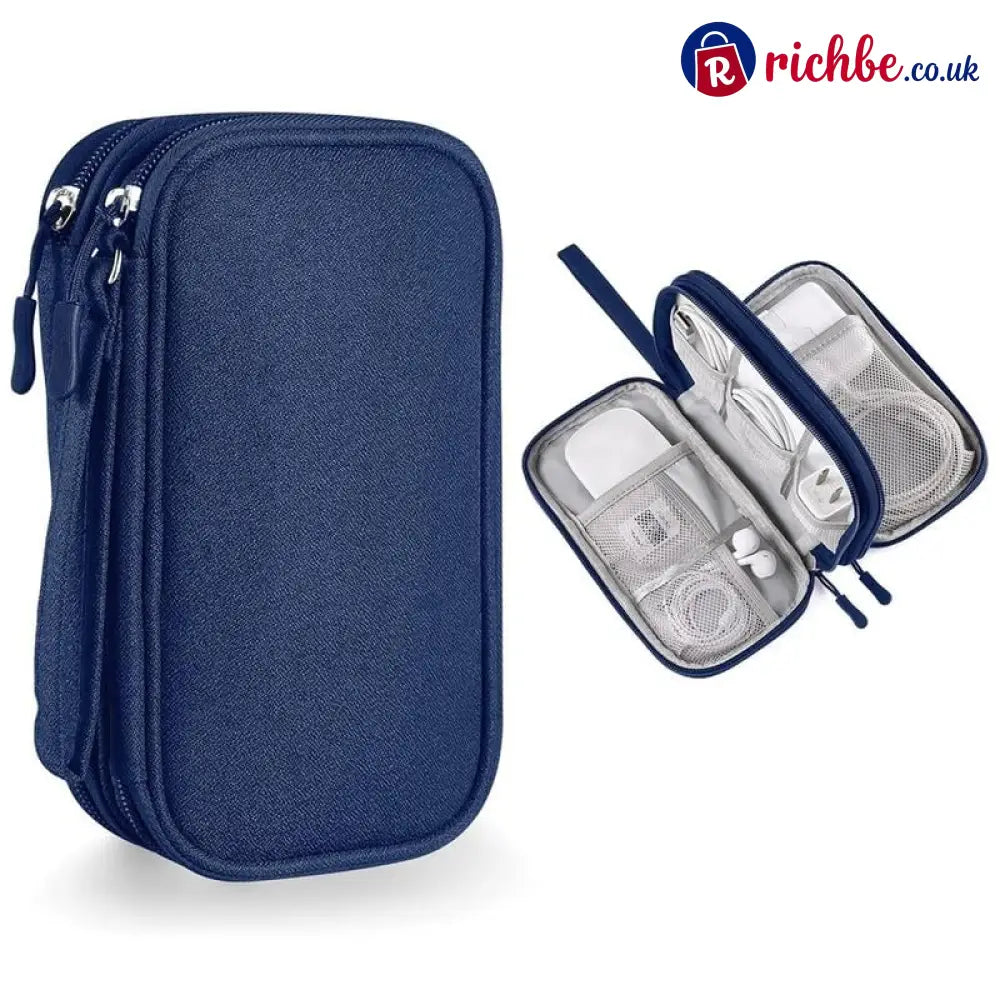 🔥Travel Cable Organizer Pouch Double Layers All-in-One Storage Bag for Cord - Blue