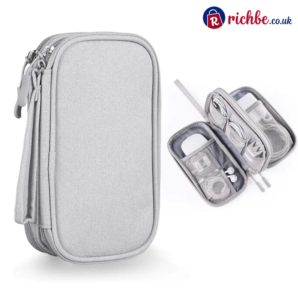🔥Travel Cable Organizer Pouch Double Layers All-in-One Storage Bag for Cord - Gray