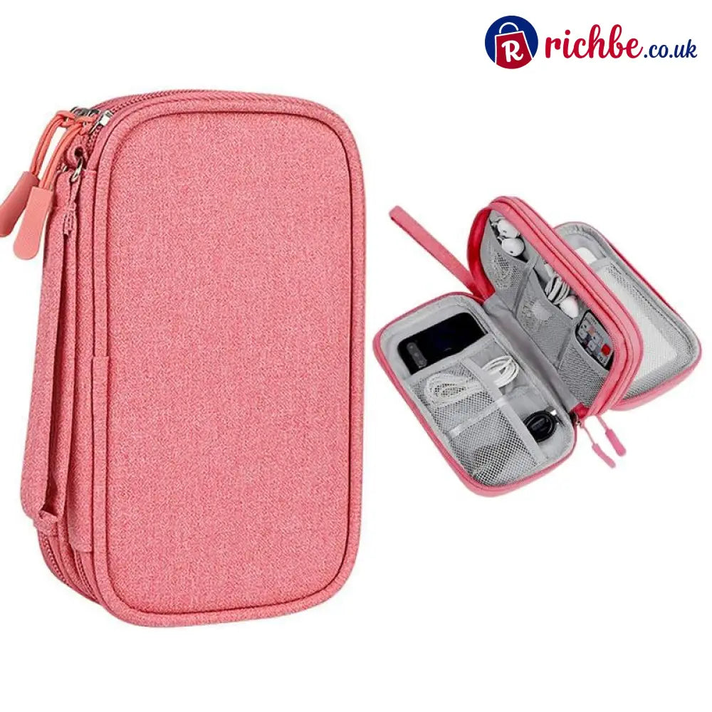 🔥Travel Cable Organizer Pouch Double Layers All-in-One Storage Bag for Cord - Pink