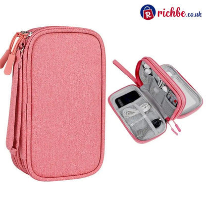 🔥Travel Cable Organizer Pouch Double Layers All-in-One Storage Bag for Cord - Pink