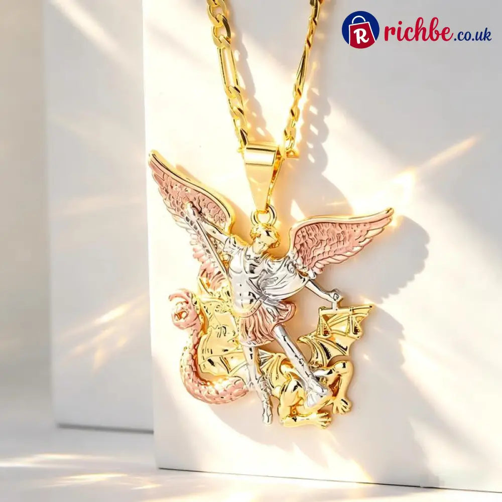 Tri-Tone Angel Guardian Pendant Necklace🪽📿 - BUY 1 / Gold Angel - Clothing & Accessories