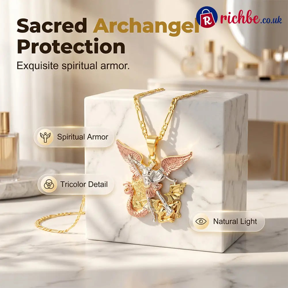 Tri-Tone Angel Guardian Pendant Necklace🪽📿 - Clothing & Accessories