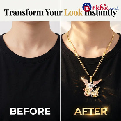 Tri-Tone Angel Guardian Pendant Necklace🪽📿 - Clothing & Accessories