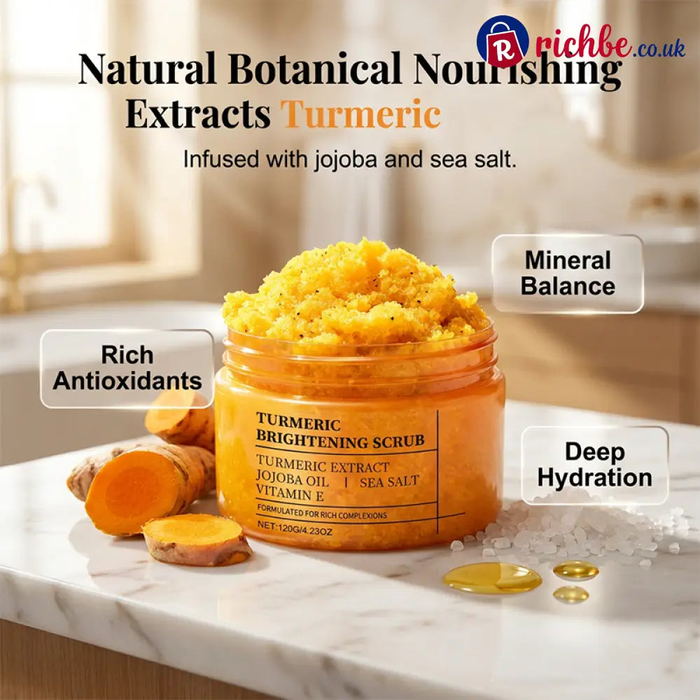 🌿✨ Turmeric Brightening Body Scrub – Natural turmeric jojoba oil & sea salt. Gently exfoliates dull skin – reveals