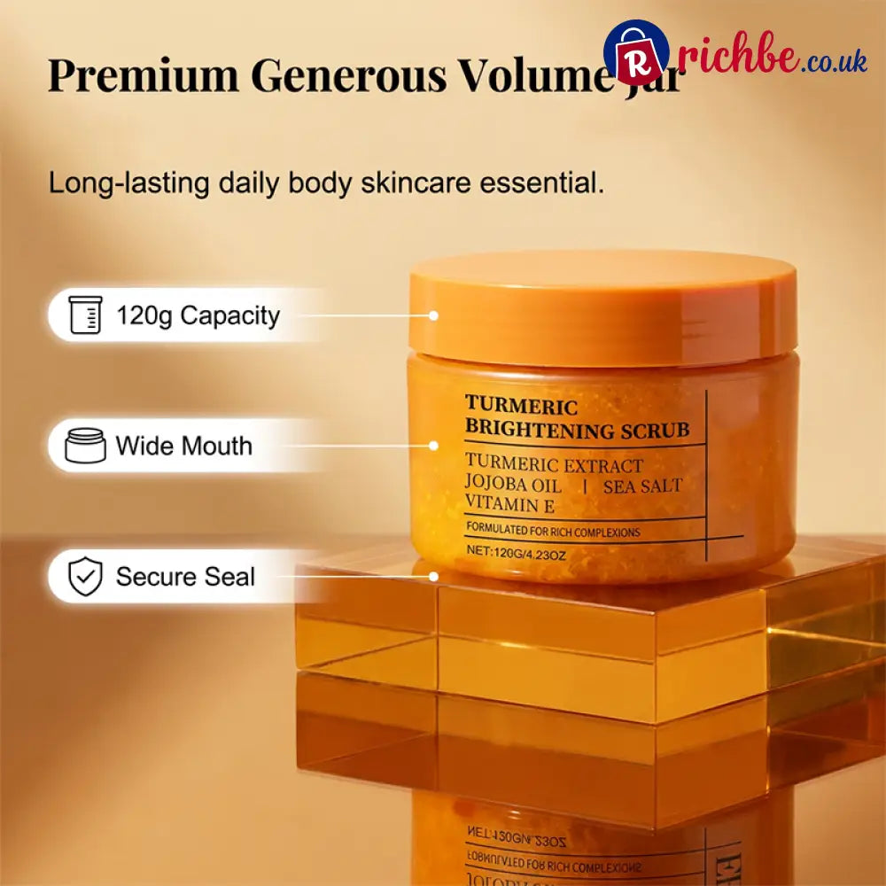 🌿✨ Turmeric Brightening Body Scrub – Natural turmeric jojoba oil & sea salt. Gently exfoliates dull skin – reveals