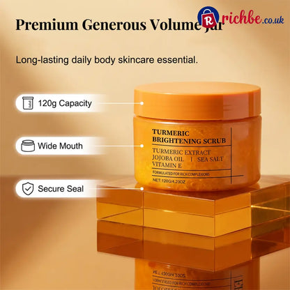🌿✨ Turmeric Brightening Body Scrub – Natural turmeric jojoba oil & sea salt. Gently exfoliates dull skin – reveals