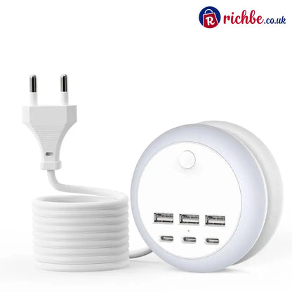 Ultimate 7-in-1 Retractable USB Charging Station with 8-Color Mood Lighting - UK