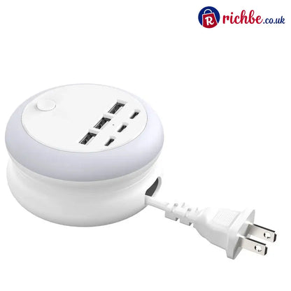 Ultimate 7-in-1 Retractable USB Charging Station with 8-Color Mood Lighting - UK