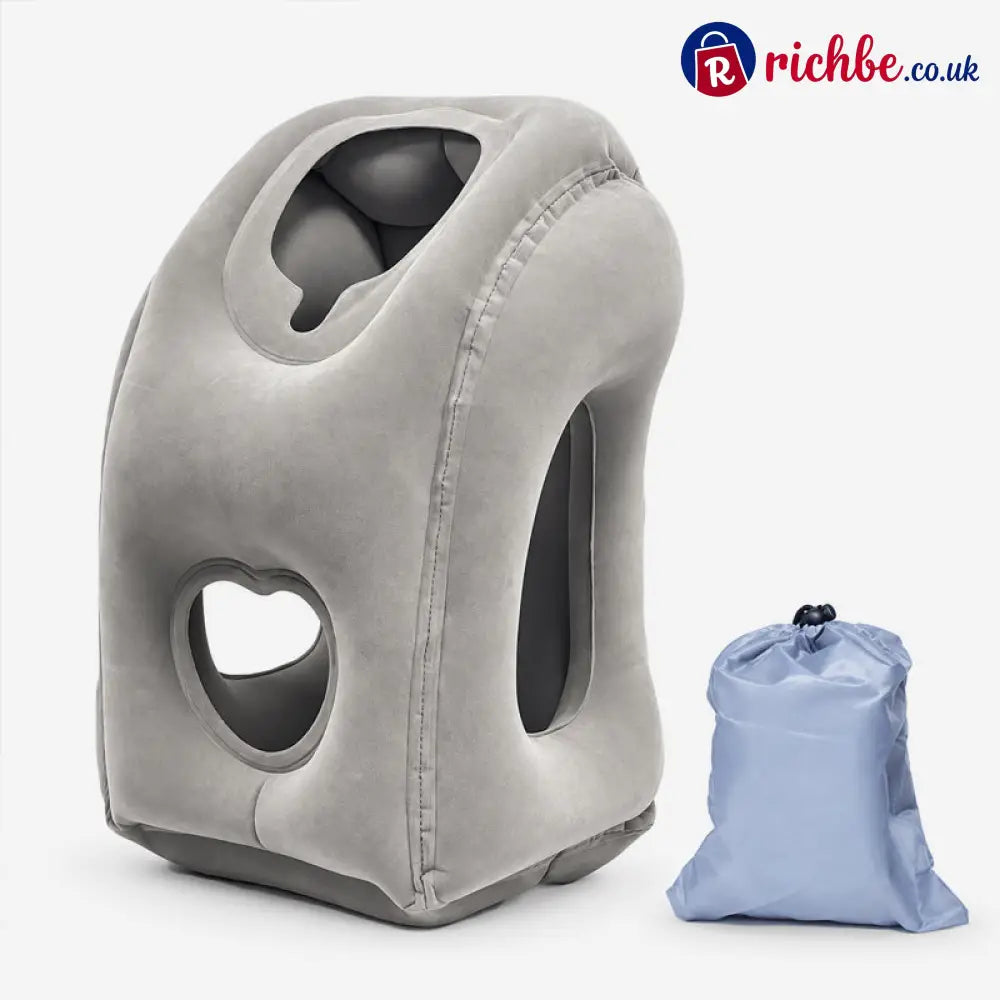 Ultra-Light Foldable Inflatable Travel Pillow | Portable Neck Support for Trips - Grey - Houseware & Kitchen