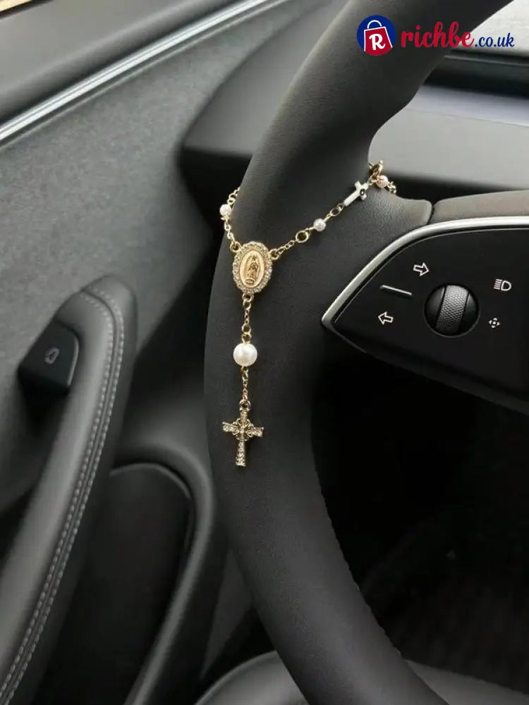 🚗 Unique Retro Steering Wheel Rosary Pendant