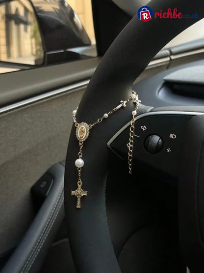 🚗 Unique Retro Steering Wheel Rosary Pendant