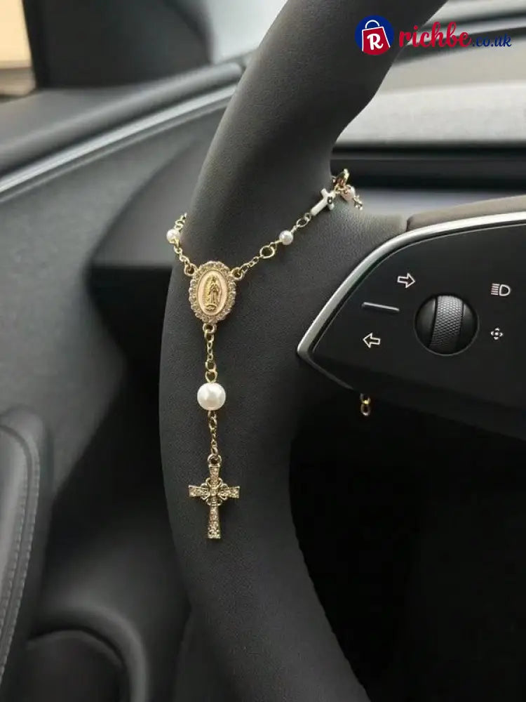 🚗 Unique Retro Steering Wheel Rosary Pendant