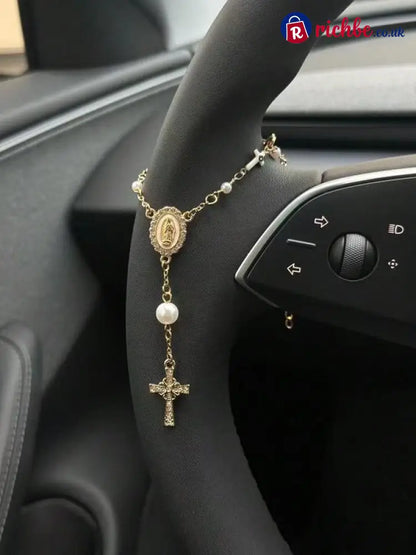 🚗 Unique Retro Steering Wheel Rosary Pendant