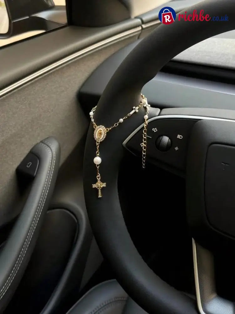 🚗 Unique Retro Steering Wheel Rosary Pendant