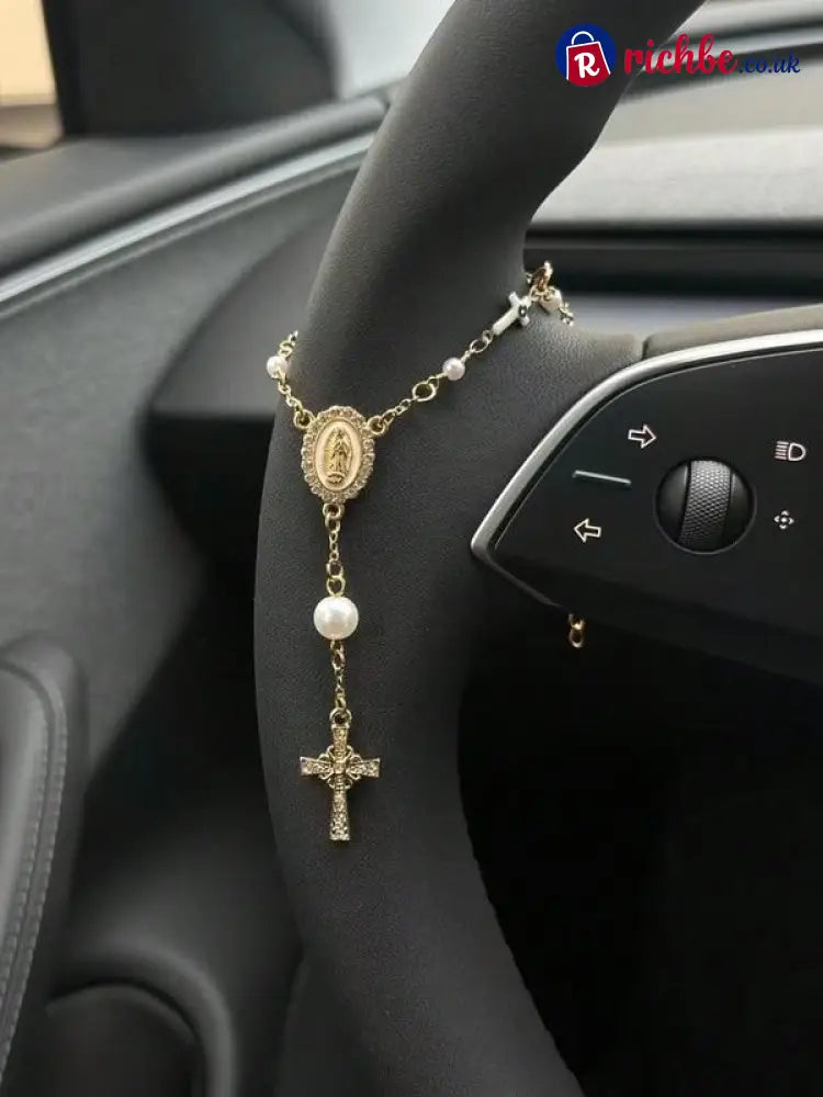 🚗 Unique Retro Steering Wheel Rosary Pendant