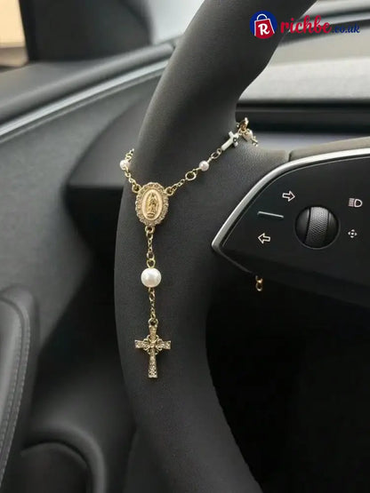 🚗 Unique Retro Steering Wheel Rosary Pendant
