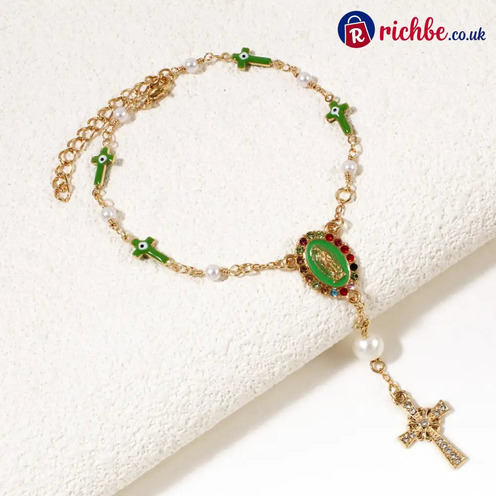 🚗 Unique Retro Steering Wheel Rosary Pendant - Green