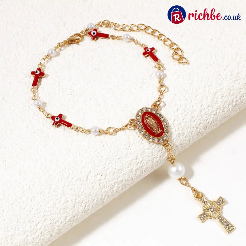 🚗 Unique Retro Steering Wheel Rosary Pendant - Red