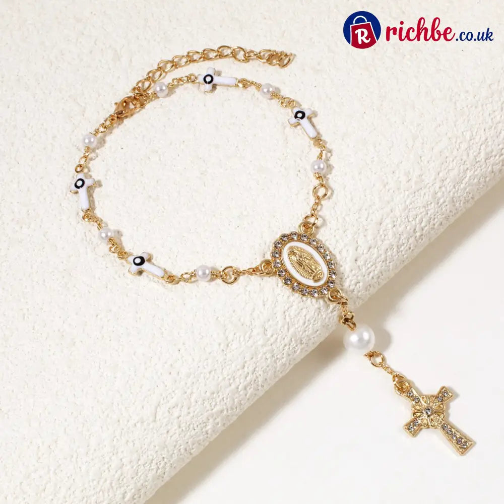 🚗 Unique Retro Steering Wheel Rosary Pendant - White