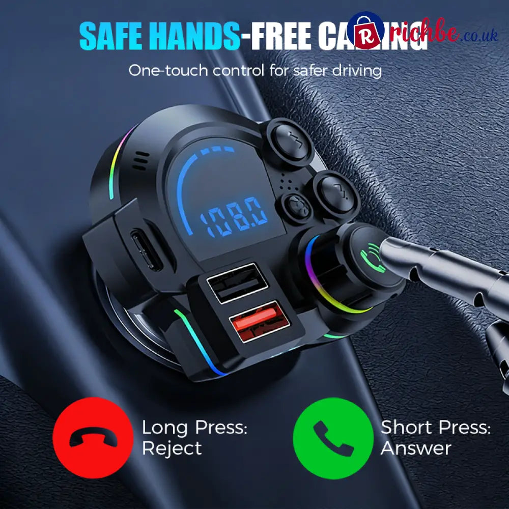 Universal Dual-Port Car FM Bluetooth Transmitter – Wireless Music Hands-Free Calling & Dual USB Charger - Bluetooth