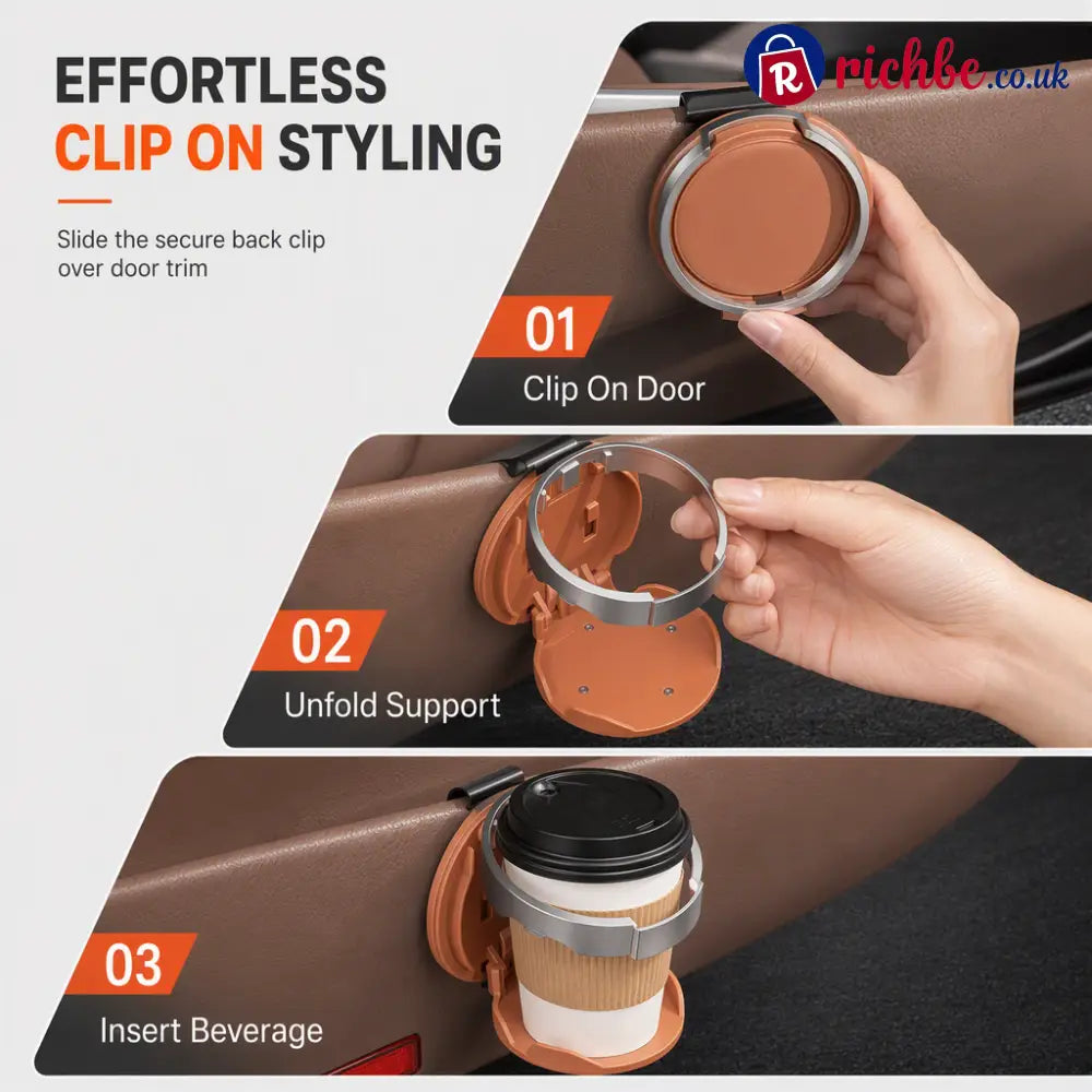 Universal Foldable Car Cup Holder with Hook Space-Saving Vehicle Drink Holder for Bottles Coffee Cups & Tumblers - Car