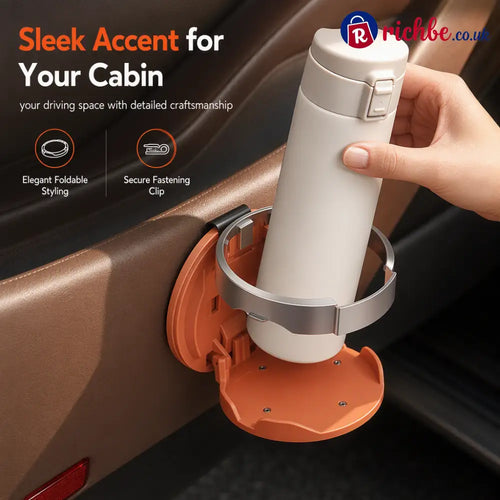 Universal Foldable Car Cup Holder with Hook Space-Saving Vehicle Drink Holder for Bottles Coffee Cups & Tumblers - Car