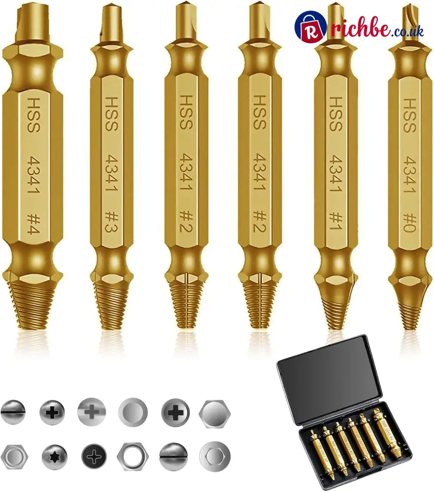 Universal Screw Extractor Set with Dual-Ended Bits - Gold