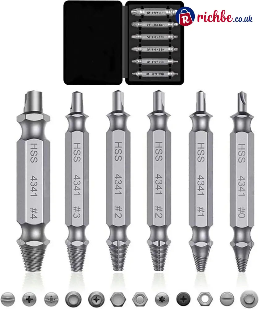 Universal Screw Extractor Set with Dual-Ended Bits - Silver