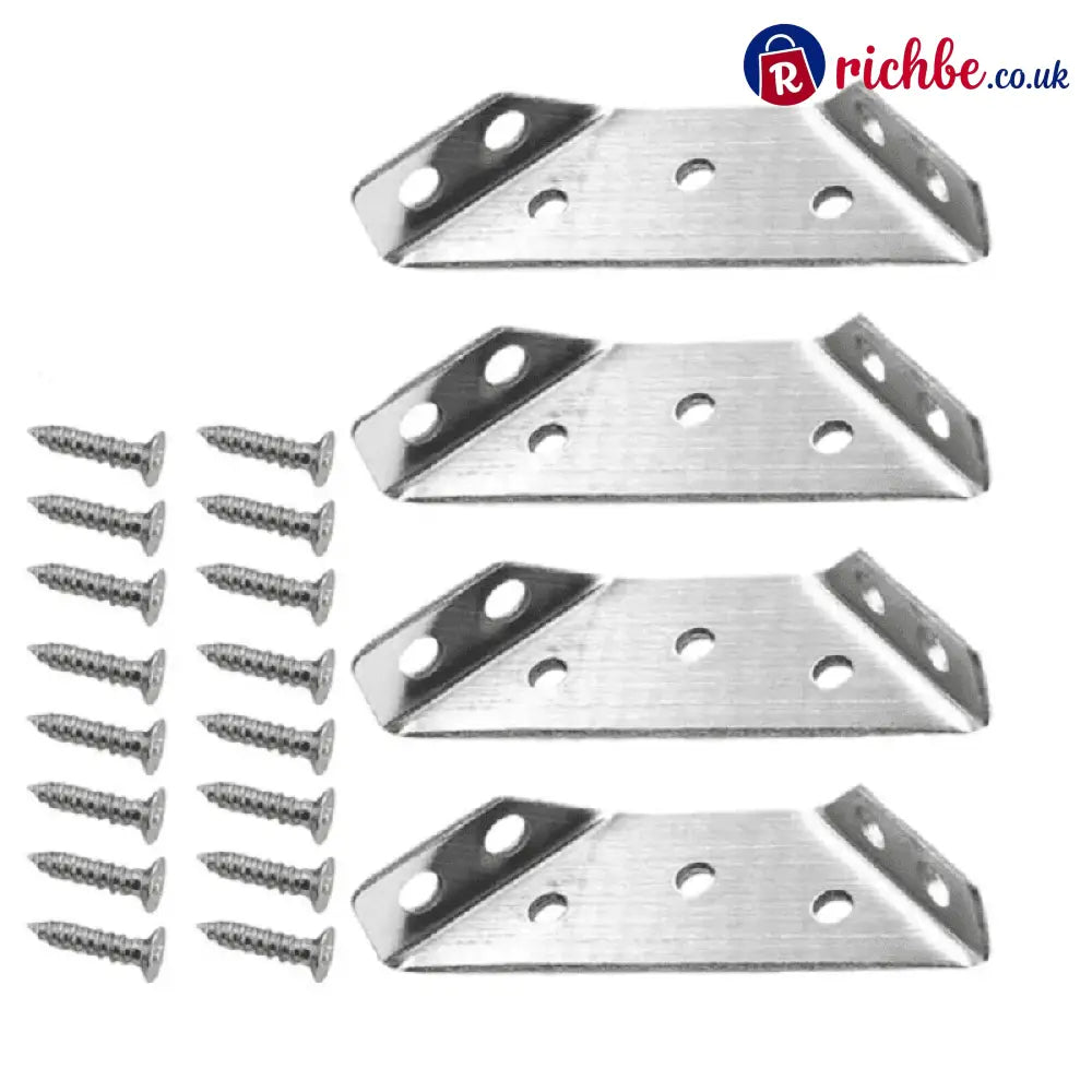 🔧 UNIVERSAL STAINLESS STEEL FURNITURE CORNER BRACES, Triangular Stability Reinforcement | Rust-Proof Structural Support