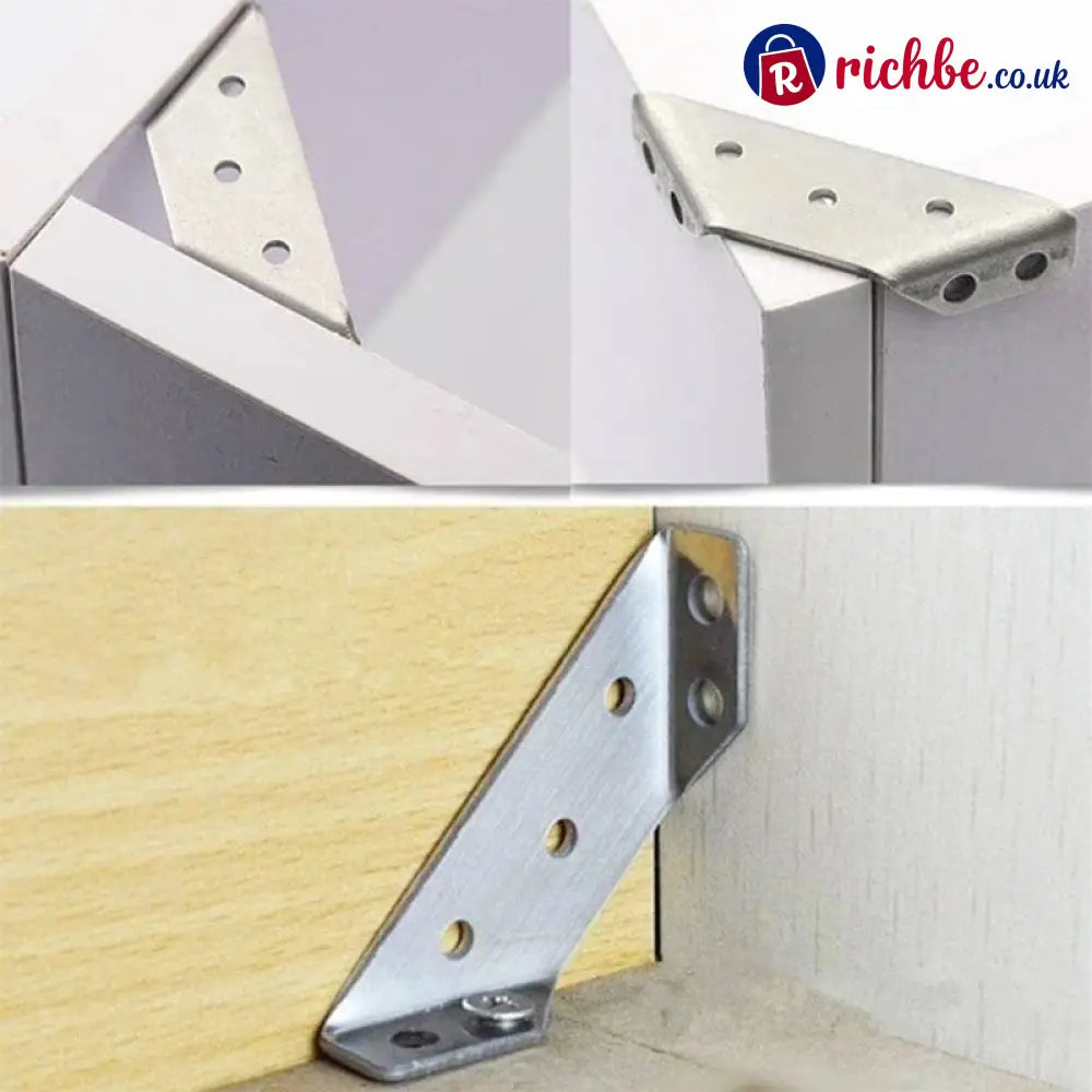 🔧 UNIVERSAL STAINLESS STEEL FURNITURE CORNER BRACES, Triangular Stability Reinforcement | Rust-Proof Structural Support