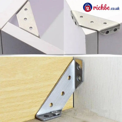 🔧 UNIVERSAL STAINLESS STEEL FURNITURE CORNER BRACES, Triangular Stability Reinforcement | Rust-Proof Structural Support