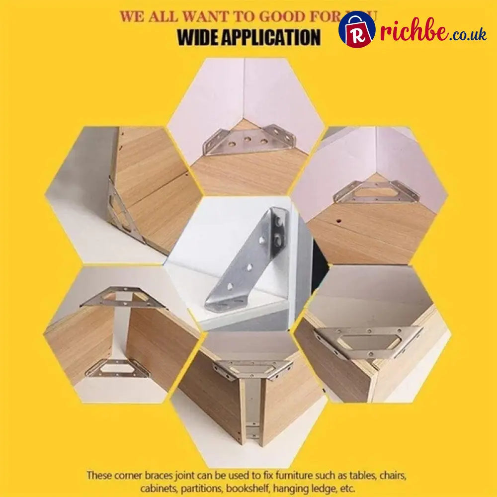 🔧 UNIVERSAL STAINLESS STEEL FURNITURE CORNER BRACES, Triangular Stability Reinforcement | Rust-Proof Structural Support
