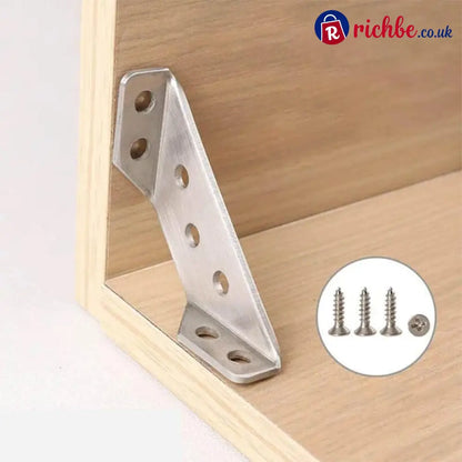 🔧 UNIVERSAL STAINLESS STEEL FURNITURE CORNER BRACES, Triangular Stability Reinforcement | Rust-Proof Structural Support
